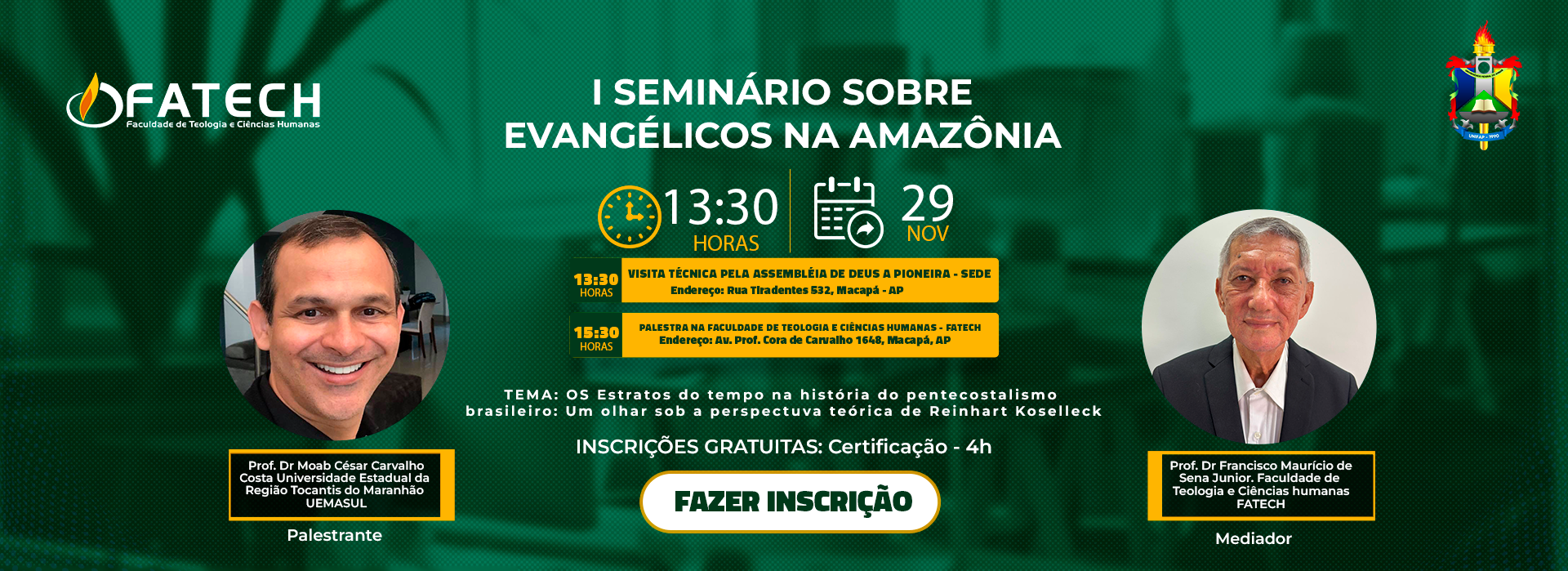 Banner do Vestibular 2026 para os cursos de Pedagogia e Teologia